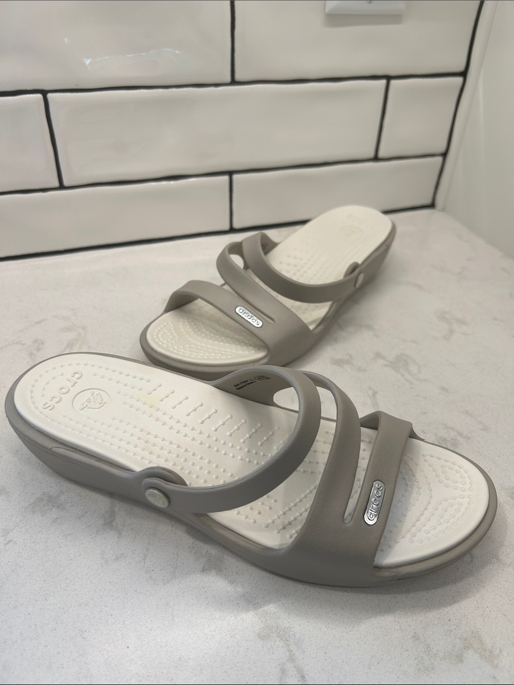 Crocs Patricia Wedge Sandals Grey / White Womens 7